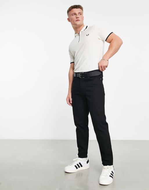 Fred Perry - Cremehvid poloskjorte med lynlås i halv længde, 4 af 4