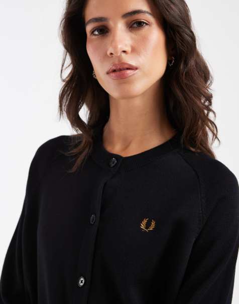 Fred Perry crew neck cardigan in black - view 1