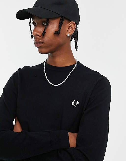 Fred Perry crew neck jumper in black