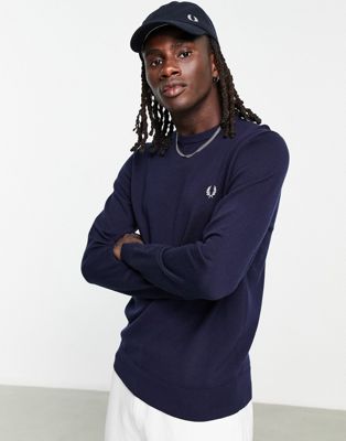 Fred Perry crew neck jumper in Navy - NAVY - ASOS Price Checker