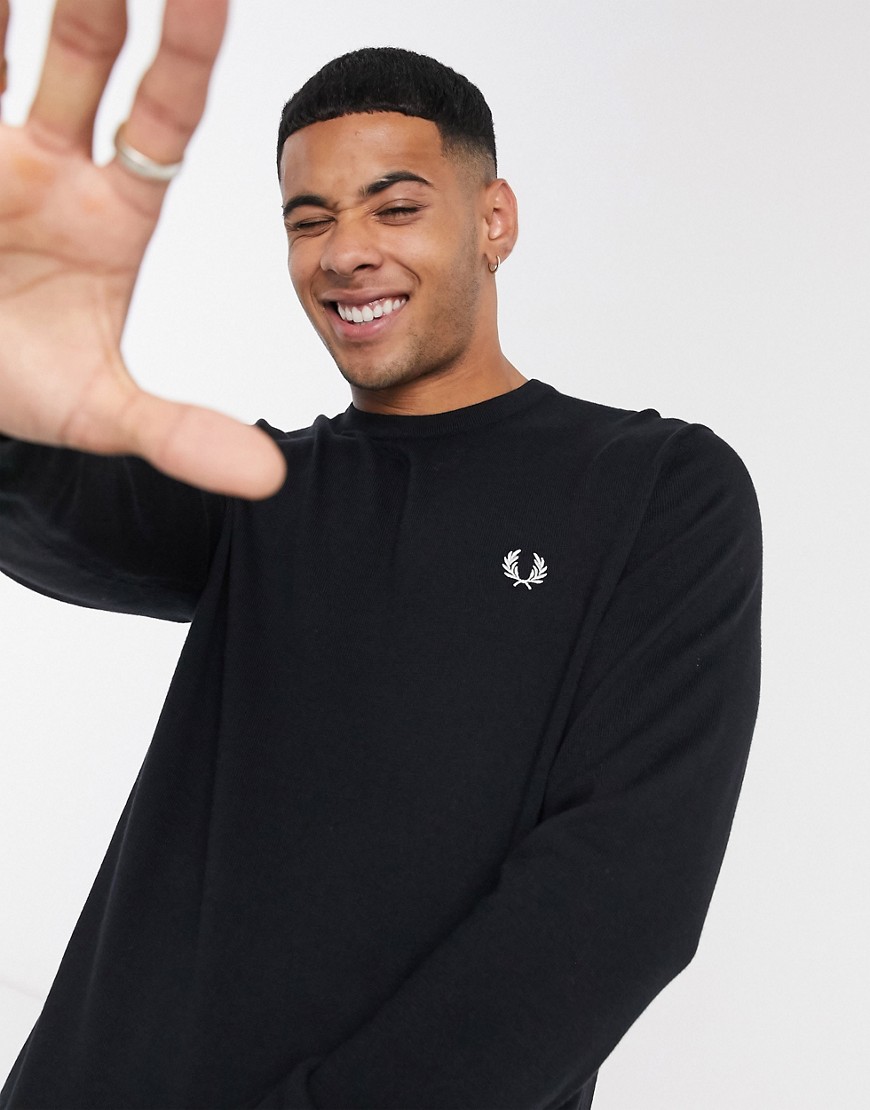 FRED PERRY CREW NECK SWEATER IN BLACK,K9601 102
