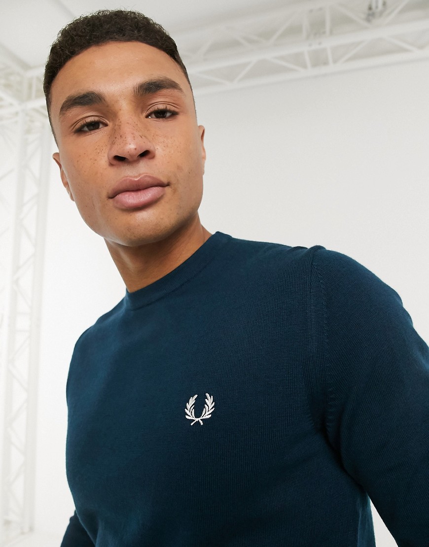 Fred Perry Crew Neck Sweater In Teal-green