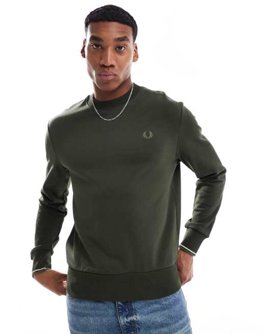 Fred Perry crew neck sweatshirt in khaki green