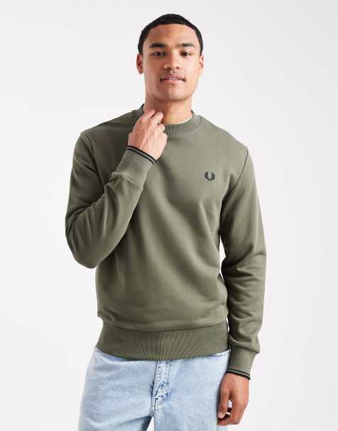Fred Perry crew neck sweatshirt in khaki green - view 1