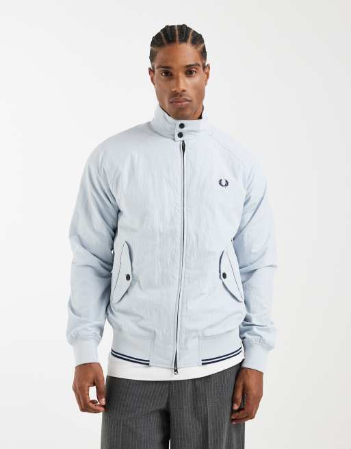 Fred Perry crinkle harrington jacket in pale blue, 4 of 5