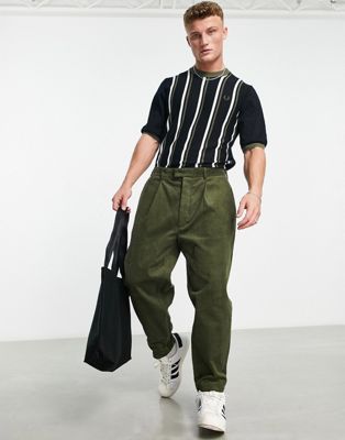 Fred Perry cropped cord tapered trousers in khaki