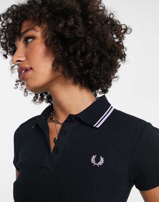 Fred Perry cropped ribbed polo shirt in black