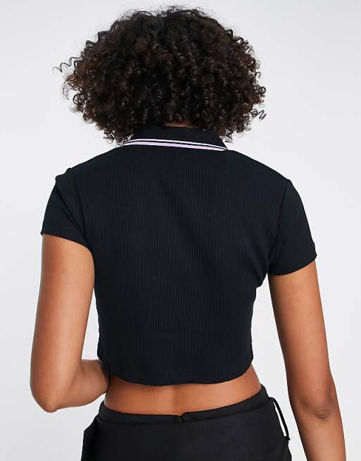 Fred Perry cropped ribbed polo shirt in black | ASOS Fred Perry cropped ribbed polo shirt in black | ASOS