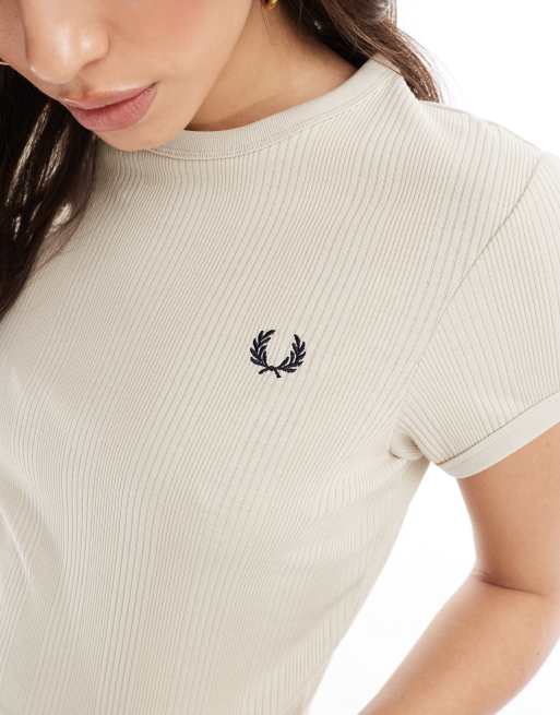 Fred Perry cropped ribbed T-shirt in beige | ASOS