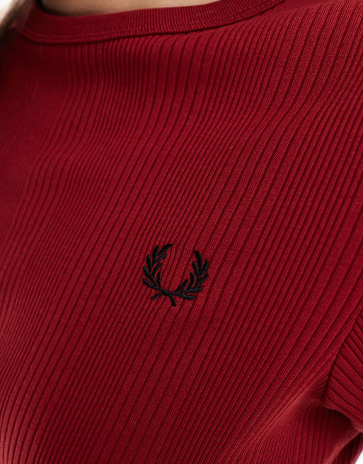 Fred Perry cropped ribbed T-shirt in red | ASOS
