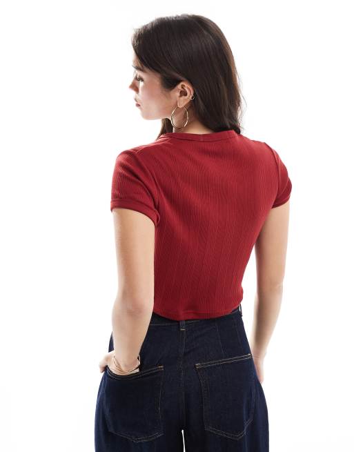 Fred Perry cropped ribbed T-shirt in red | ASOS