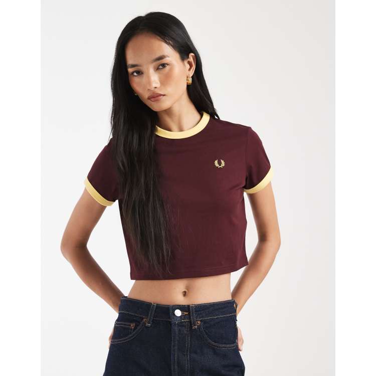 Fred Perry cropped ringer logo t-shirt in oxblood red | ASOS