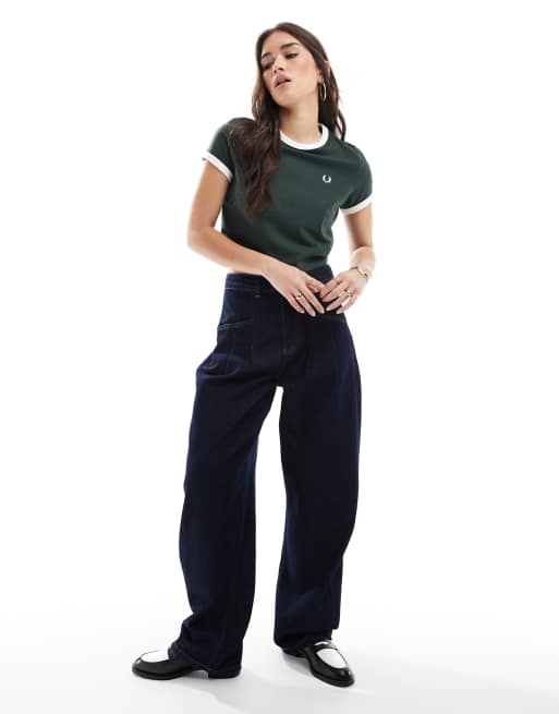 Fred Perry cropped ringer T-shirt in forest green | ASOS