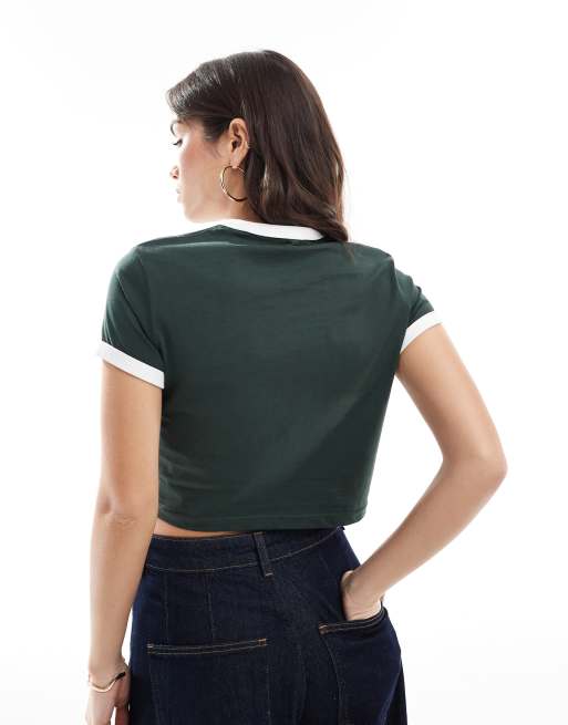 Fred Perry cropped ringer T-shirt in forest green | ASOS