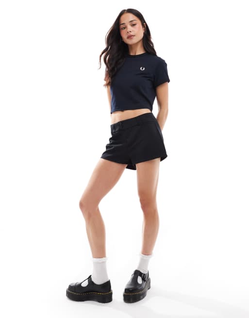 トップス FRED PERRY / CROPPED RINGER T-SHIRT Tipped Piqué T-Shirt - Navy | Women's Shirts | Checked