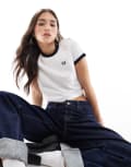 [Fred Perry] Fred Perry cropped ringer t-shirt in off white 40 White