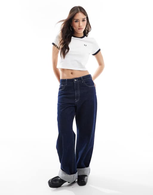 Fred Perry cropped ringer T-shirt in off white | ASOS
