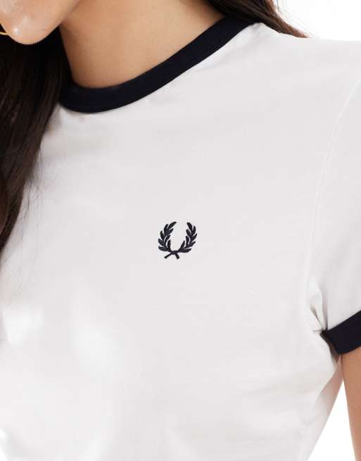 トップス FRED PERRY CROPPED RINGER T-SHIRT Tipped Piqué T-Shirt - Navy | Women's Shirts | Checked