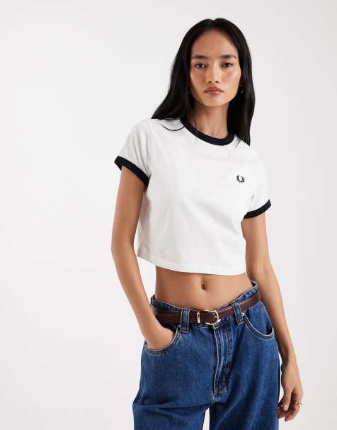 Fred Perry cropped ringer t-shirt in white - view 1