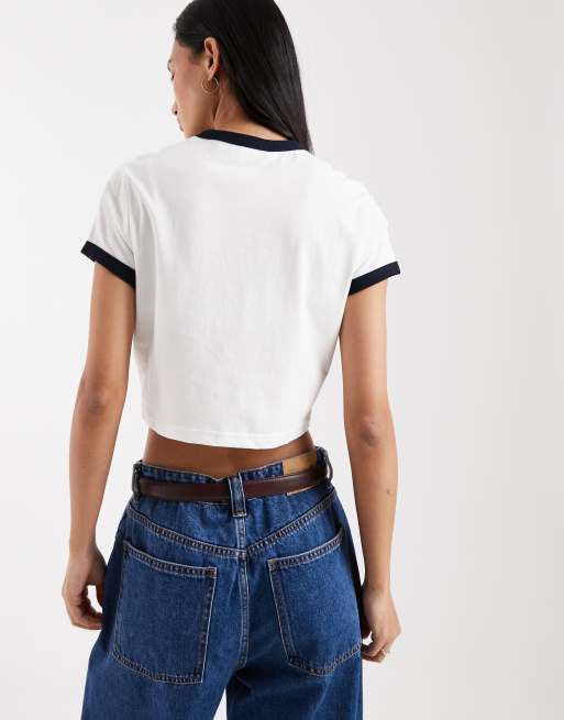 Fred Perry cropped ringer t-shirt in white, 3 of 4