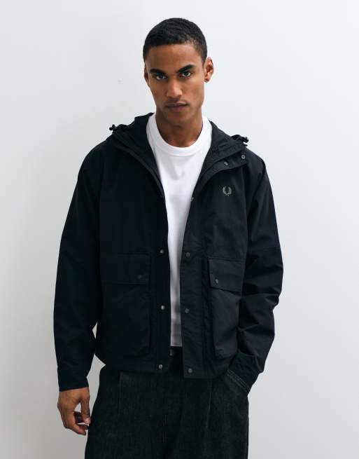 Fred Perry cropped ripstop parka in black , 2 of 5