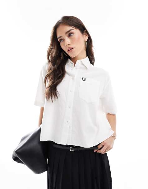 Fred Perry - Cropped seersucker overhemd met korte mouwen in wit - view 1