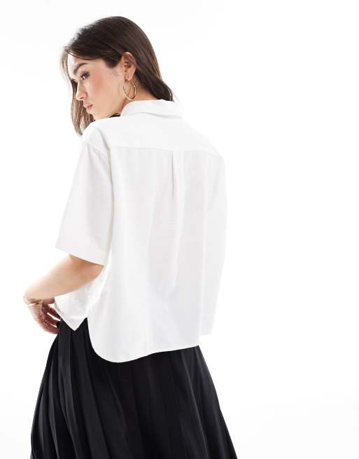 Fred Perry cropped short sleeve seersucker shirt in white | ASOS