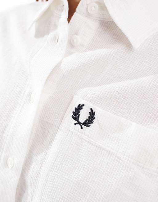 Fred Perry cropped short sleeve seersucker shirt in white | ASOS