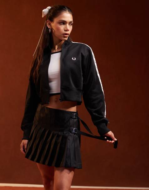 Fred Perry cropped taped track jacket in black - view 1