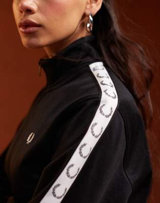 Fred Perry cropped taped track jacket in black | ASOS