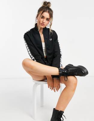 Fred Perry Cropped Taped Track Jacket In Black | ModeSens