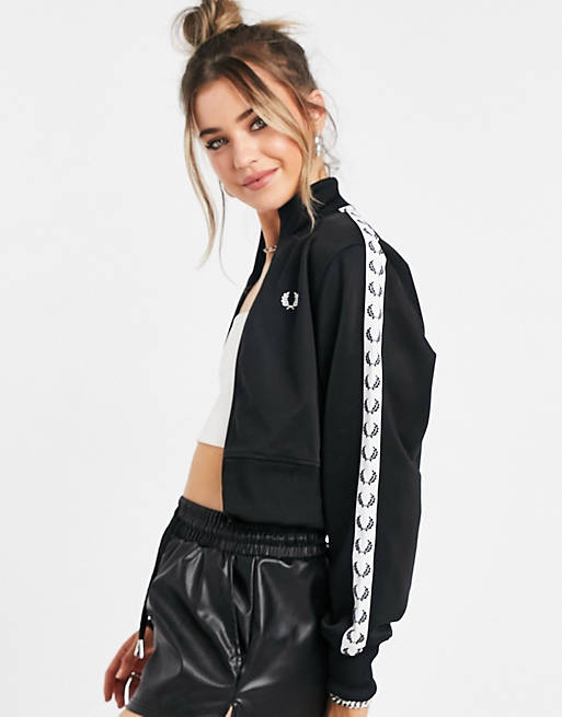 Fred Perry cropped taped track jacket in black