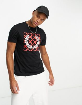Fred Perry cross stitch graphic t-shirt in black - ASOS Price Checker