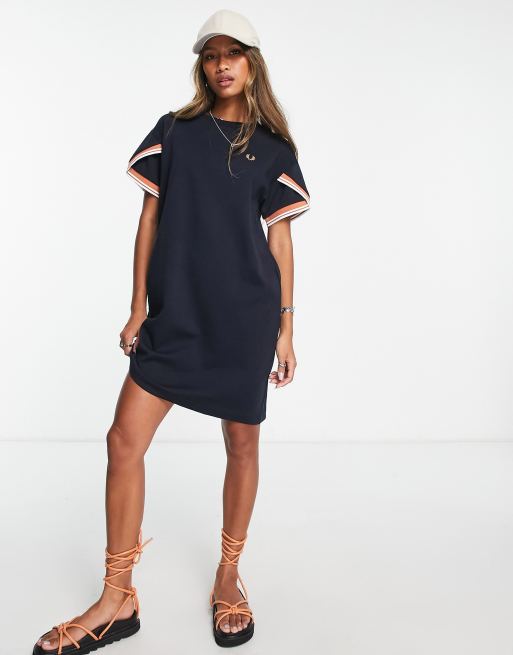 Fred Perry cuff detail t-shirt dress in navy