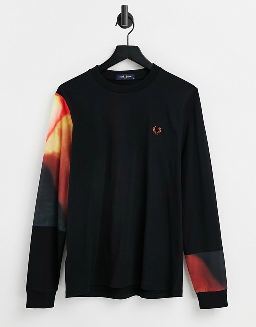 Fred Perry cut and sew graphic long sleeve top in black