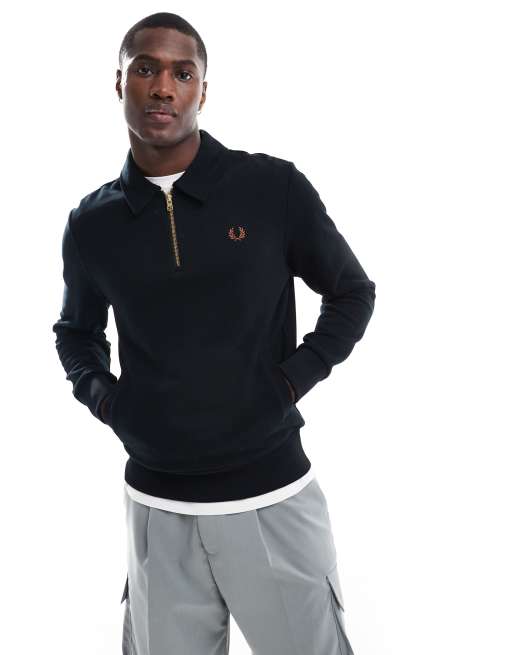 Fred Perry – Czarna bluza z zamkiem pod szyją i kołnierzykiem