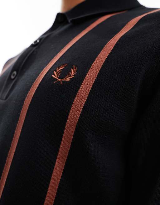 Fred Perry – Czarna dzianinowa koszulka polo w pionowe paski 