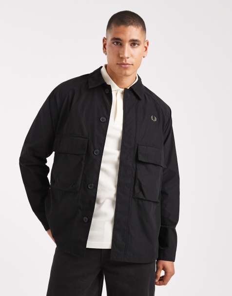 Fred Perry – Czarna koszula wierzchnia w stylu utility z raglanowym rękawem - view 1
