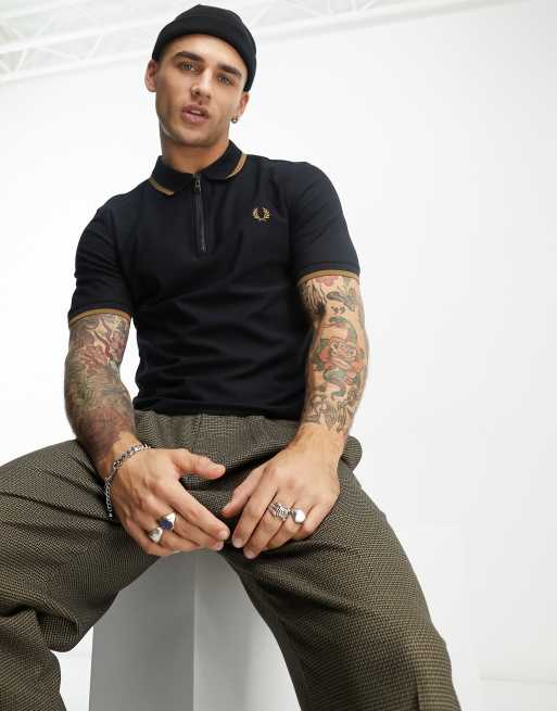 Fred Perry – Czarna koszulka polo z kołnierzykiem i zamkiem