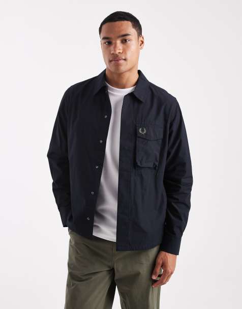 Fred Perry poplin overshirt in black