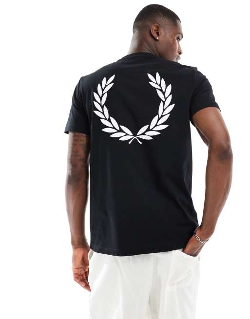 Fred Perry – Czarny T-shirt z motywem wieńca laurowego