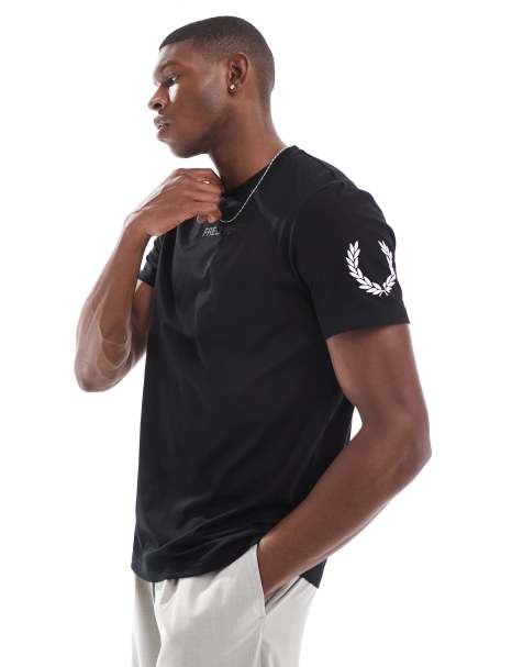 Fred Perry – Czarny T-shirt z podwójnym logo - view 1