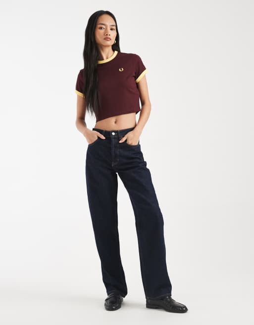 Fred Perry – Czerwonobrunatny krótki T-shirt z lamówką i logo, 2 z 4