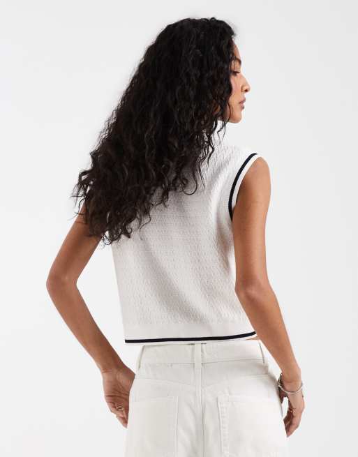Fred Perry - Débardeur boutonné en maille texturée - Blanc, 4 de 4
