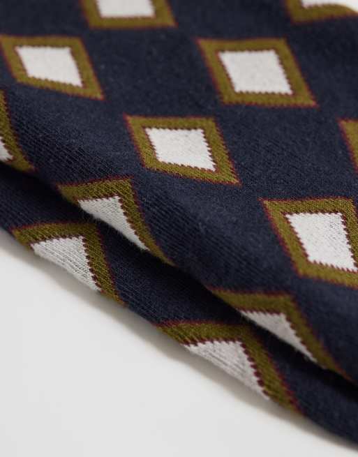 Fred Perry diamond jacquard logo socks in navy, 3 of 3