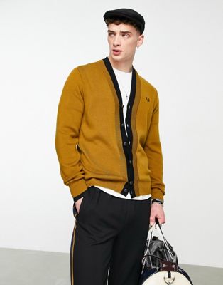 Fred Perry double placket cardigan in tan