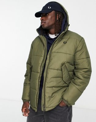 Fred Perry short quilted padded jacket in khaki - ASOS Price Checker