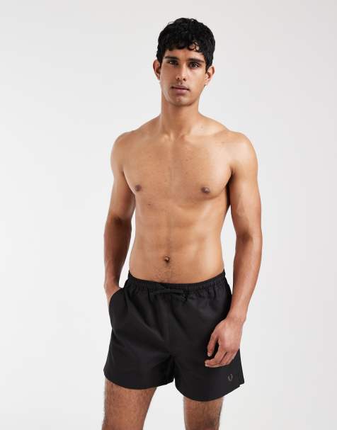Fred Perry drawstring logo swim shorts in black - view 1