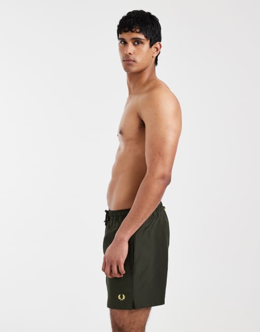 Fred Perry drawstring logo swim shorts in khaki, 3 of 5