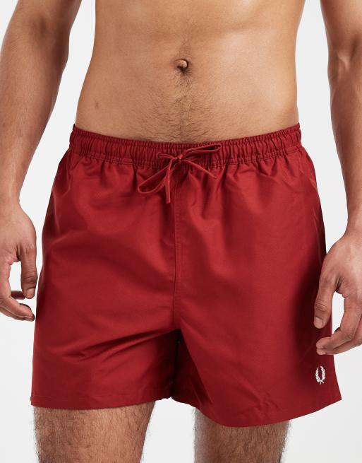 Fred Perry drawstring logo swim shorts in red, 4 of 5